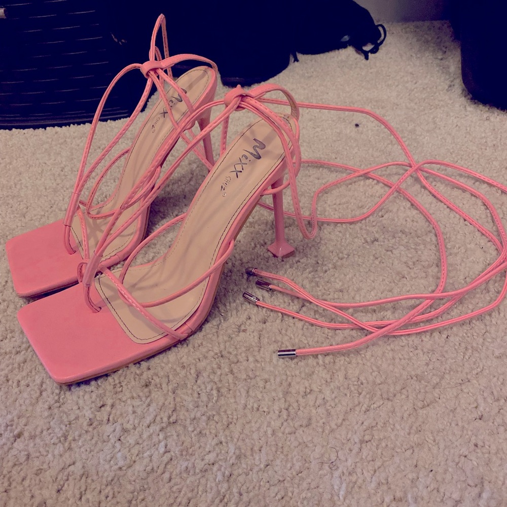 Pink Lace Up Heels - Women’s Size 8.5 (worn once)
